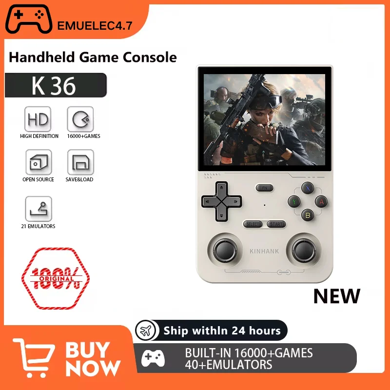 

New Open-Source K36 Retro Handheld Video Game Console with 16,000 Games + Emulators, Compatible with PS1/PSP/DC/N64/SS, Featuri