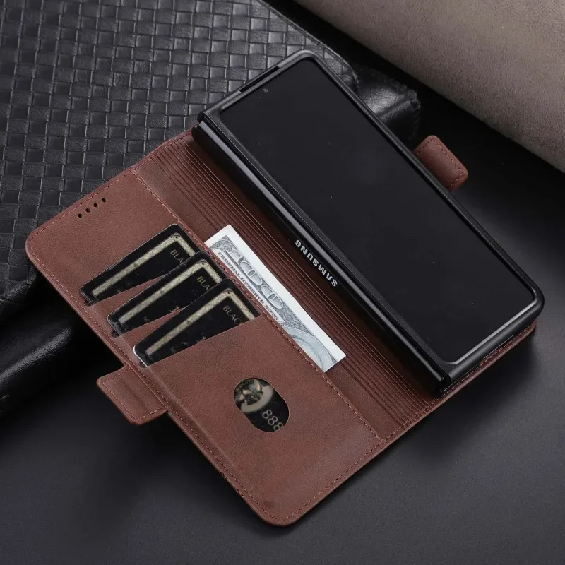 Capa carteira de couro para samsung galaxy z fold 6 5 4 3 fold5 fold6 fold5 5g suporte para cartão kickstand capa traseira à prova de choque