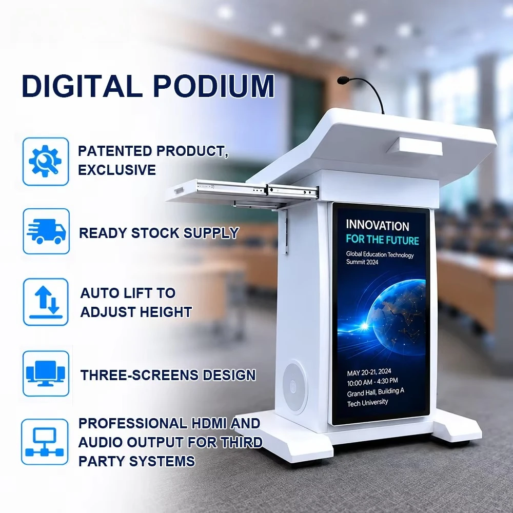 Professional Digital Podium with Clear Audio Delivery and Auto Lift for Effective Presentations and Speeches