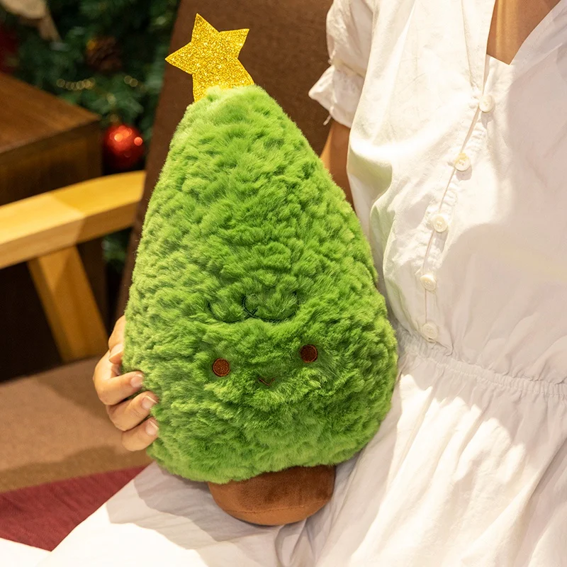 35cm Fluffy Christmas Tree Plush Pillow Cartoon Pine Shaped Doll Stuffed Toys Car Room Christmas Decoration Cushion Gift