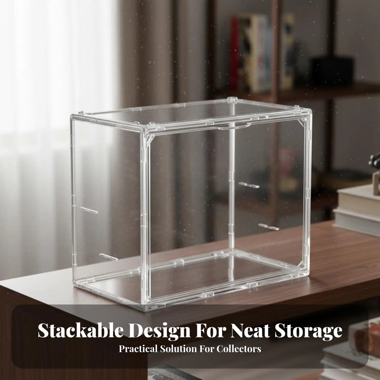 Clear PET Display Case for Gundam Models Stackable Dustproof Collectible Figure Organizer with Front Access Door for Desktop