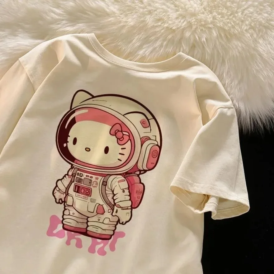 Hello Kitty2024 Hot Sale Children's Cartoon T-Shirt 3-14 Years Old Girls Cotton Kawaii Breathable Short Sleeve Bag Shipping Fee