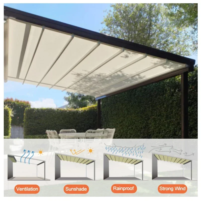 Automatic Retractable CANOPY for Roof Pergola, Electric Tent, Adjustable, Waterproof Awning, Custom, Outdoor