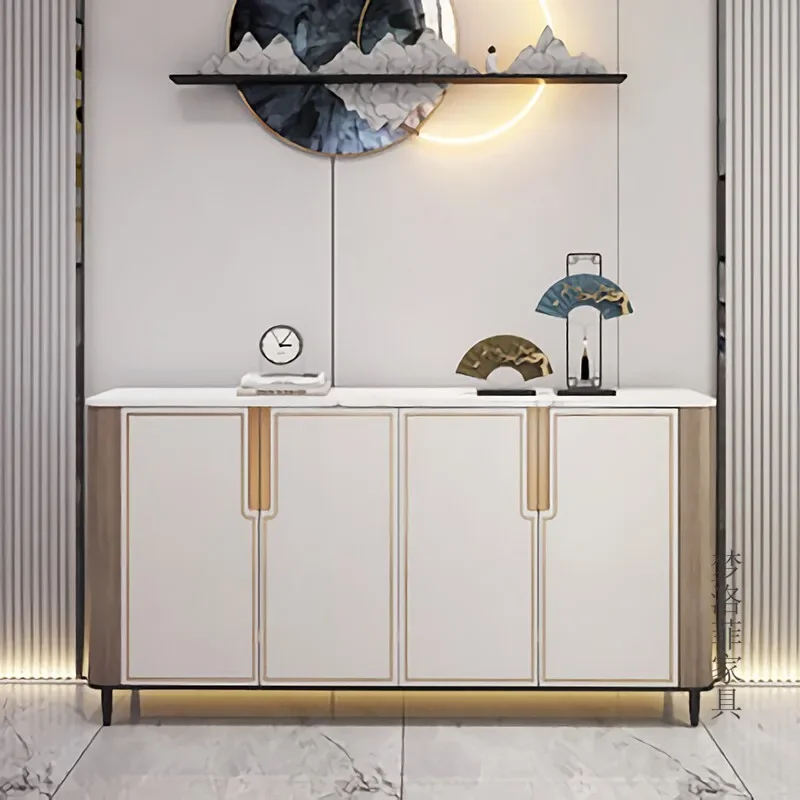 HYS new Chinese-style entrance cabinet solid wood shoe cabinet simple dining side light luxury hotel model room minimalist club
