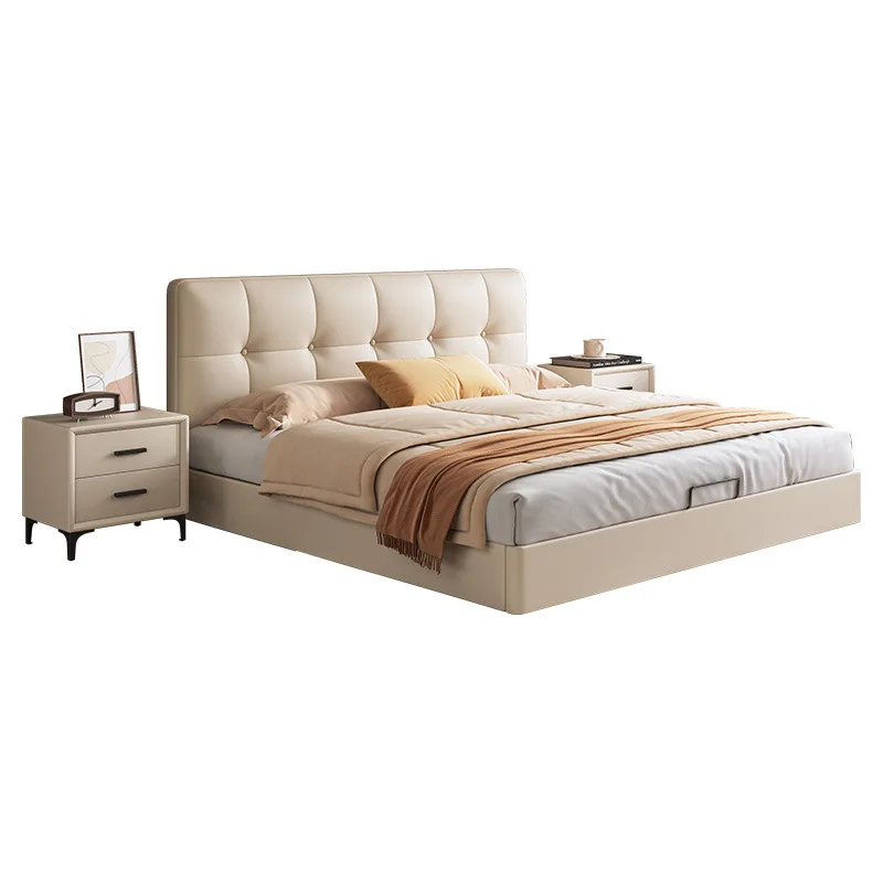 

Master bedroom, furniture, cream style, leather art bed, light luxury, modern, simple