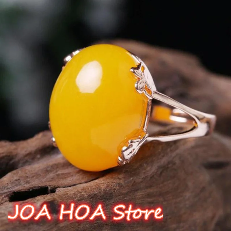 Natural Baltic Amber Silver Adjustable Mens Women Blood Amber  Fashion Jewelry Accessories  Ladies Beeswax Ring