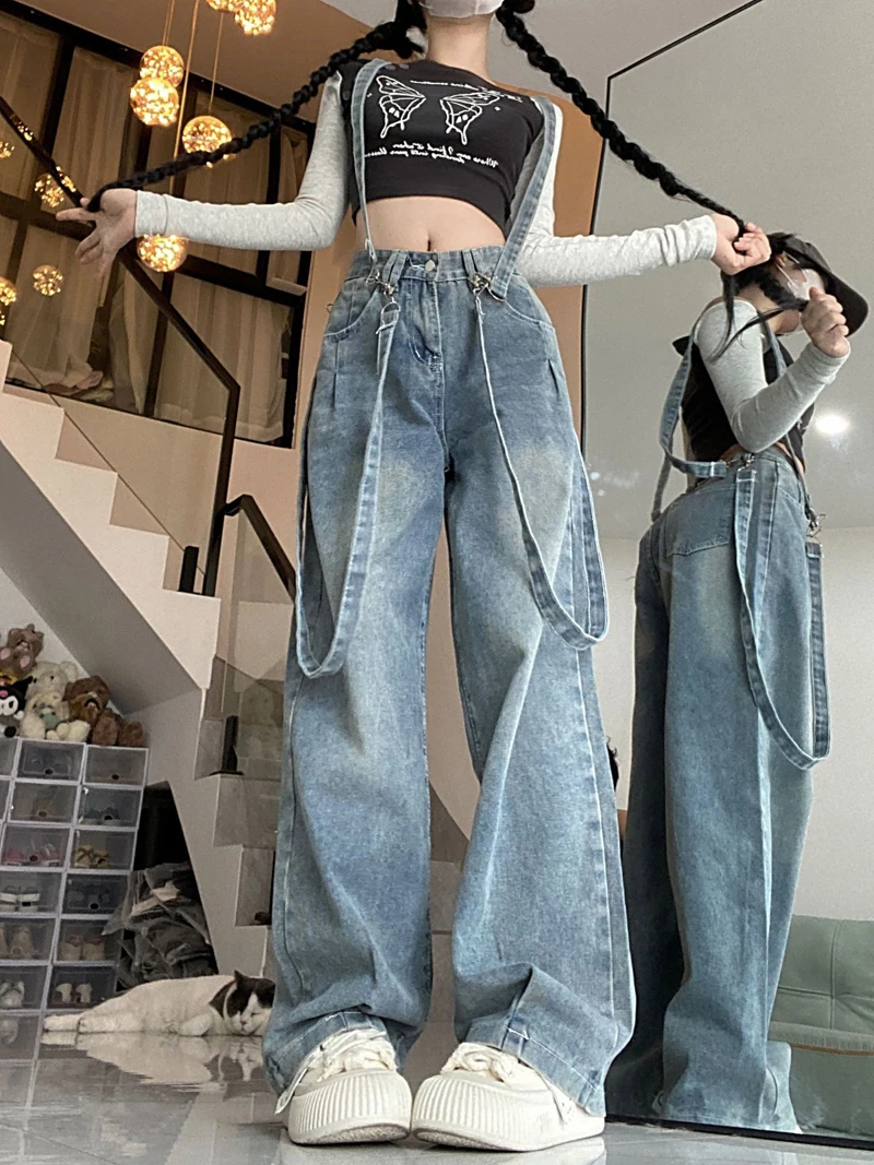 Elegant Jumpsuits For Woman Yellows Student Reducing Denim Preppy Chic Summer College Comfy Drape Garment Vertical Mori
