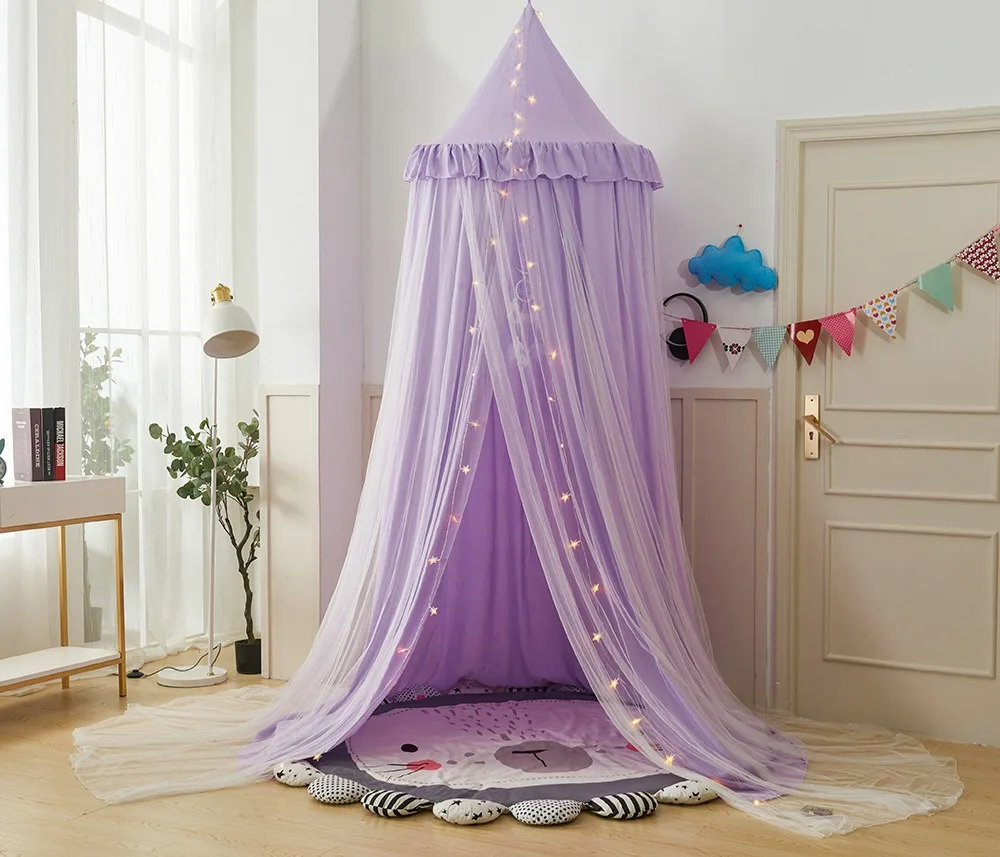31.5inch Large Dome Bed Canopy for Girls, Double Layer Dreamy Ruffle Princess Canopy Bedroom Hanging Tent Kids Reading Nook