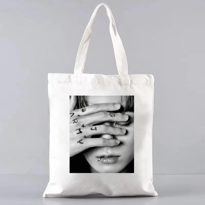 Jungkook Fashion Pattern Canvas Bag Pop Music Tote Bag Kpop Women Casual Shoulder Bag Jungkook's Army Tattoo Tote Bag Kpop Gift