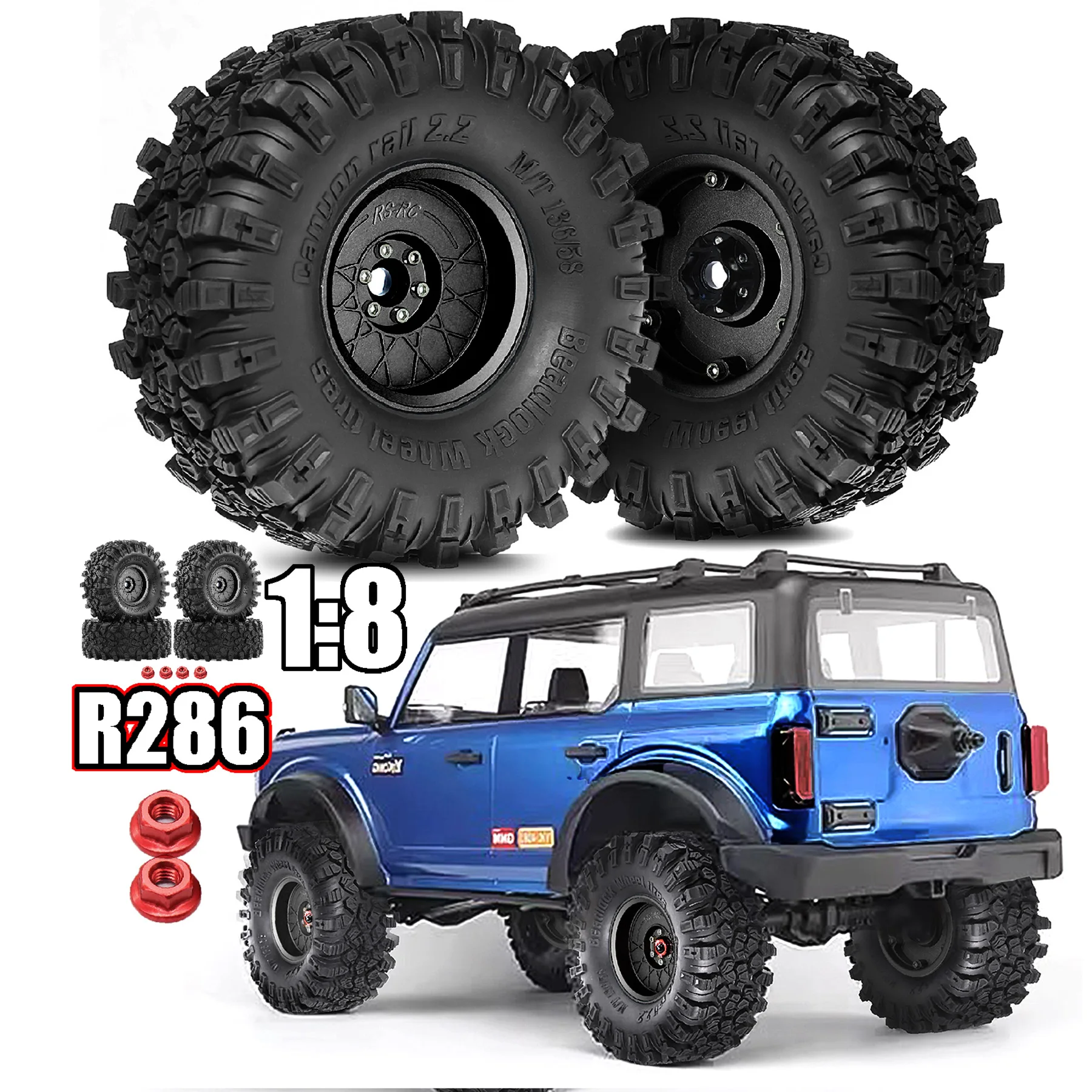 

4 шт., 12 мм, шестигранные 2,2-дюймовые гусеничные автомобильные шины и металлические диски с замком для 1/10 RC автомобиля Axial SCX10 90046 AXI03007 D90 Traxxas TRX4