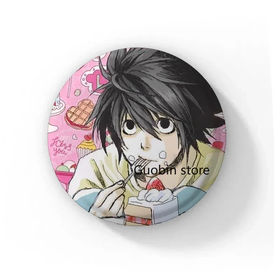 58mm New Japanese Anime Death Note Enamel Pins Handmade Round Brooch L Killer Yagami Light Cosplay Badge Backpacks Jewelry Gifts