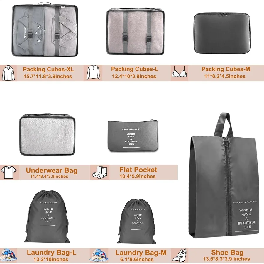 8 Set Packing Cubes for Suitcase Packing Cubes for Carry on Suitcases Lage Organizer for Travel entials Large Mesh Lage Bag for