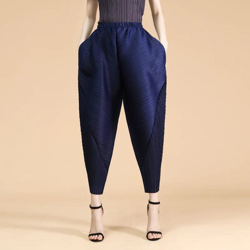 Pantalones Harem doblados para mujer, novedad de verano, pantalones Sle de nueve puntos para papá, pantalones elásticos finos informales con zanahoria