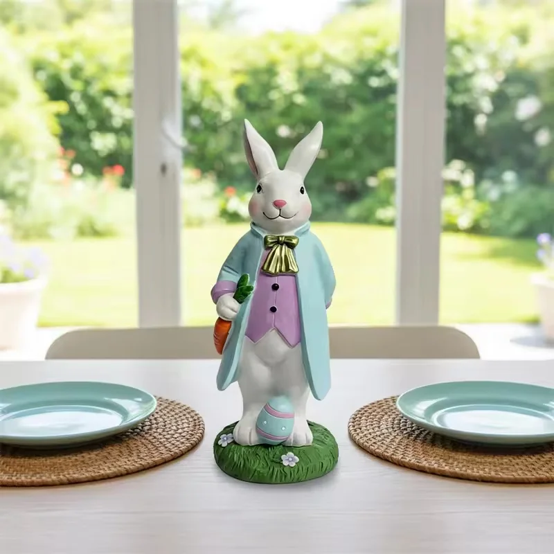 

Spring Easter Rabbit Decor Handcrafted Resin Craft Figurines Home Entryway Porch Outdoor Patio Decoration Holiday Gift