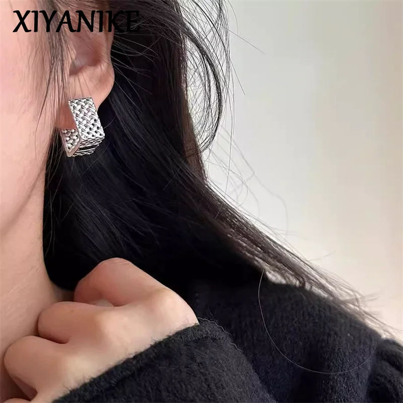 XIYANIKE Skeleton Weave Square Loop Hoop Earrings For Women Simple Handmade Fashion New Jewelry Gift Party Beach Vacation