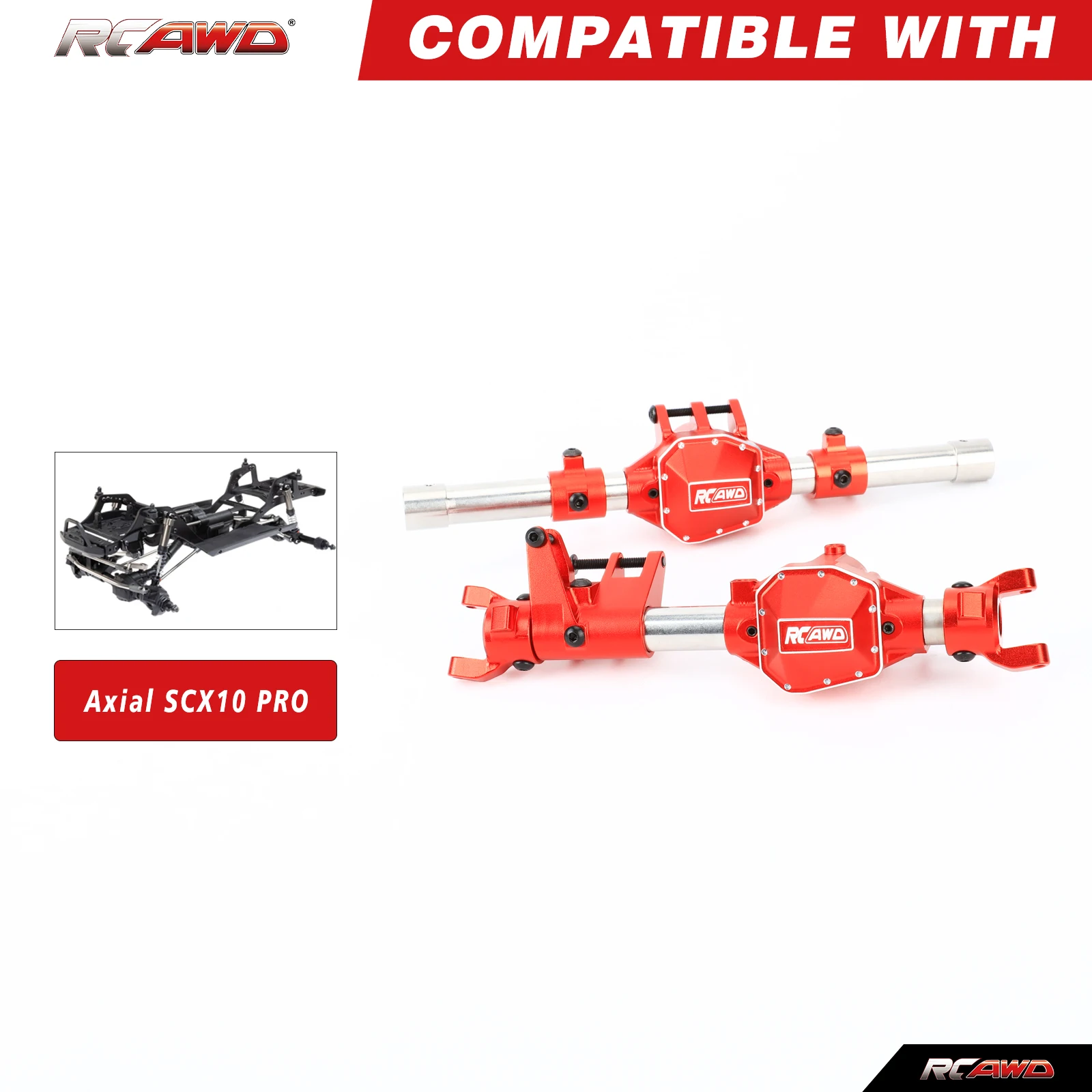 RCAWD Stainless Steel + Alloy Front and Rear Axle Housing Set for Axial SCX10 Pro 1/10 AXI03028 Upgrades Parts #D2-AXI232072
