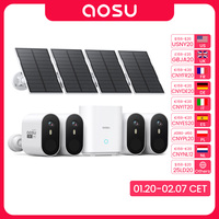 AOSU 3MP WiFi Solar Camera System 4 Cam Kit Built-in Battery Outdoor Wireless Color Night Vision 2-Way Talk Home Security Camera