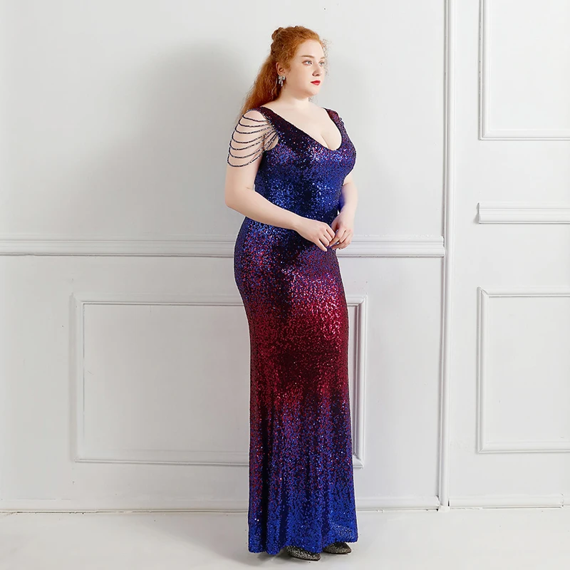 فستان نسائي صيفي بدون أكمام عميق على شكل حرف V مطرز بالترتر المتدرج أنيق للحفلات المسائية وحفلات الكوكتيل طويل حورية البحر بطول الأرض