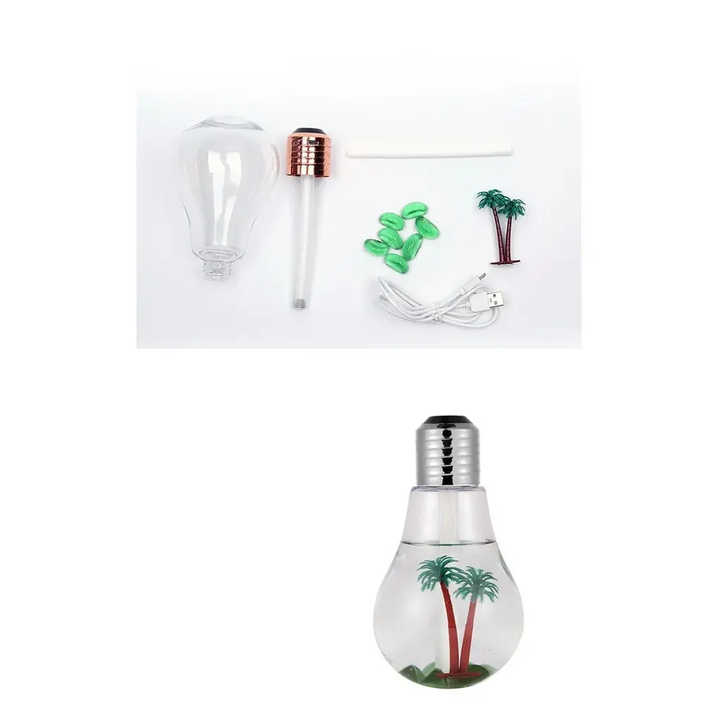 Bulb Humidifier 400ml โคมไฟกลางคืน LED สีสันสดใส - USB Air Essential Oil Diffuser สําหรับโฮมออฟฟิศ