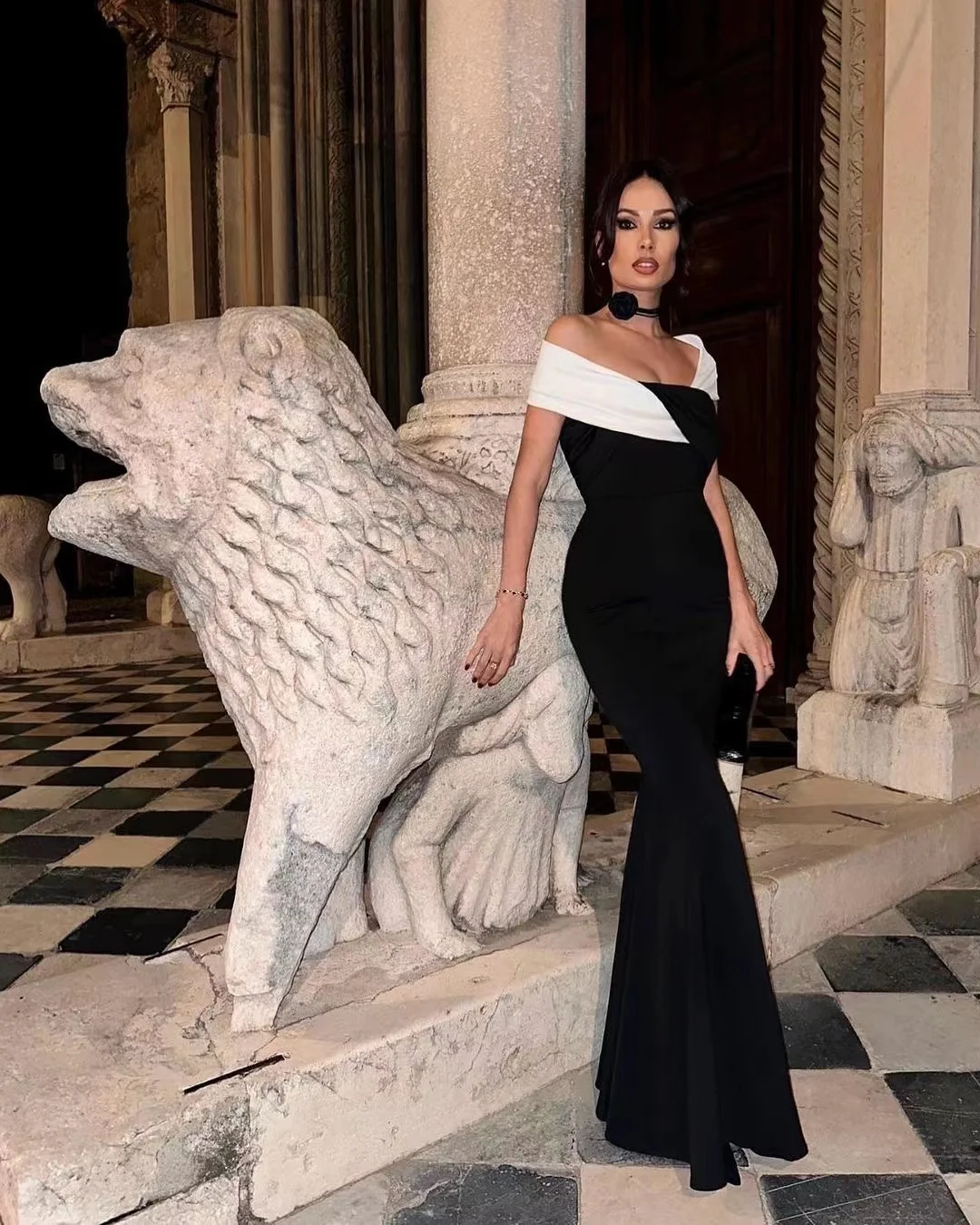 Women Off Shoulder Black White Patchwork Bodycon Party Prom Dress Sexy Elegant Off Shoulder Maxi Celebrity Evening Club Dress