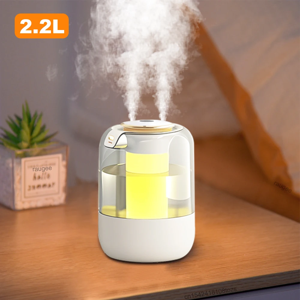 

2.2L Air Humidifier Large Capacity Professional Cool Mist Humidifier for Bedroom Double Nozzle Air Humidifier with Night Light