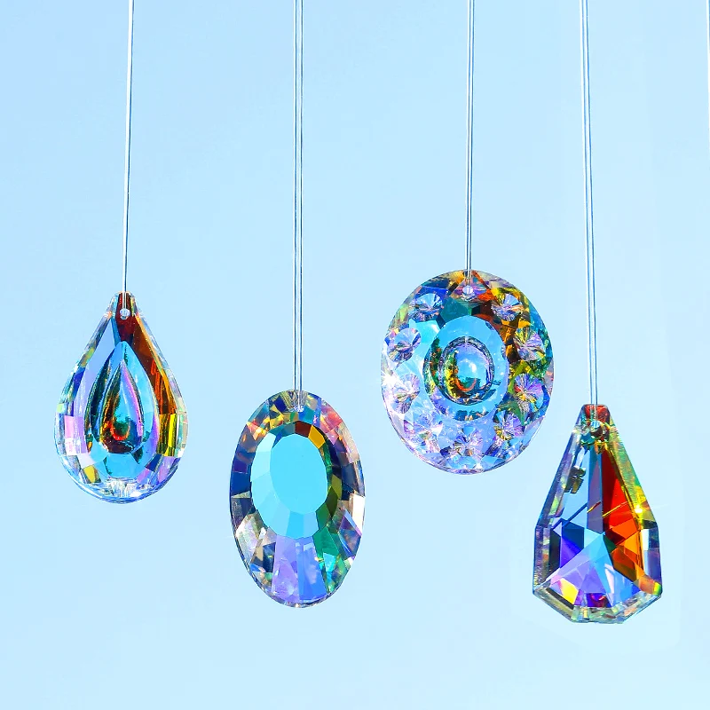 AB Color Crystal Glass Prism Pendants 10 Shapes Hanging Suncatcher Accessories Rainbow Maker Ornament Crystal Chandelier Parts