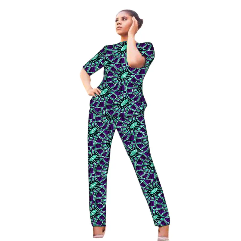 Half Sleeve Women Ankara Outfits Tops Patch Pants African Fashion Traditional Wedding Wear