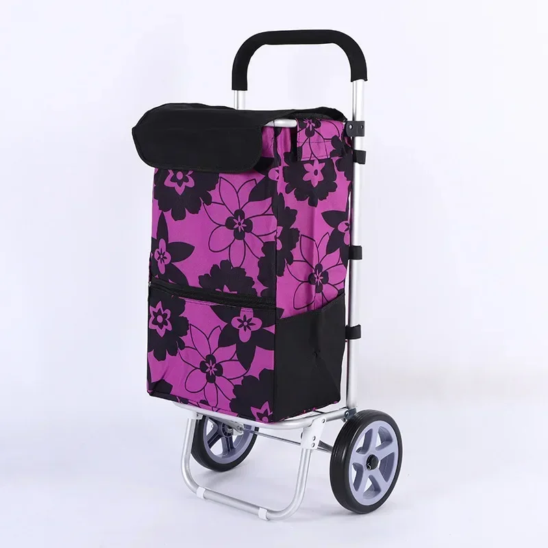 2023 New Large Capacity Household Buy Vegetables Oxford Cloth Tie Rod Portable Folding Shopping Hand Cart with Wheels Vogue