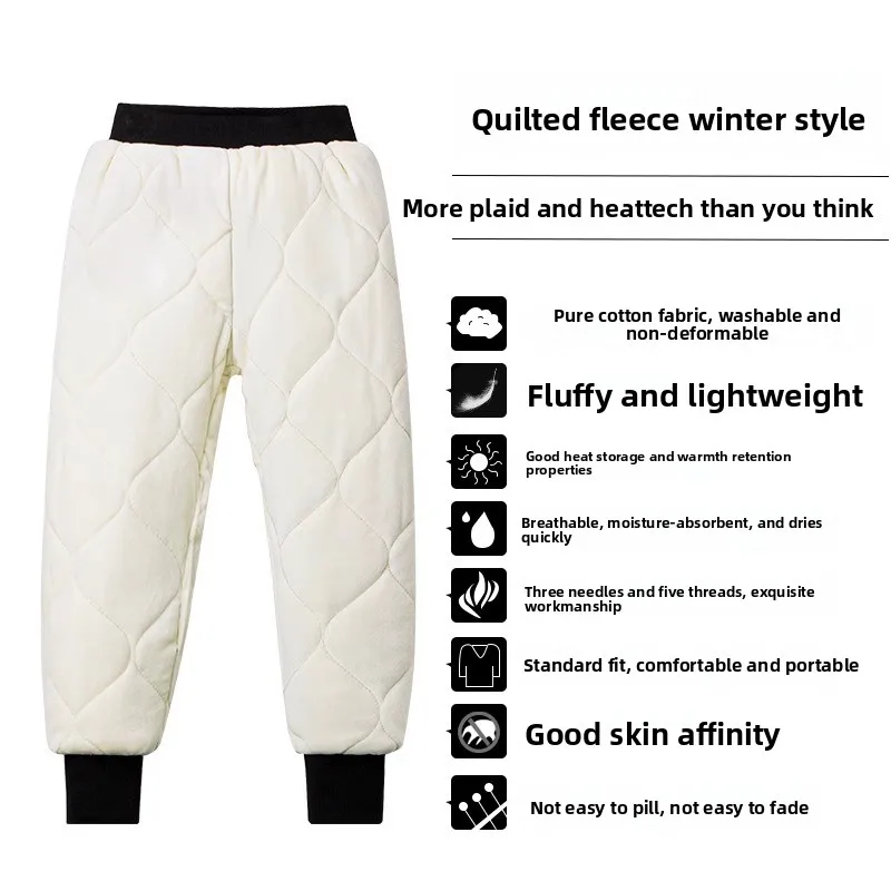

Resistant Thickened Fleece Lined Elastic Waist Cuffed Ankles Girl Winter Wear Kid Children Black Three Layer Cotton Pants Cold