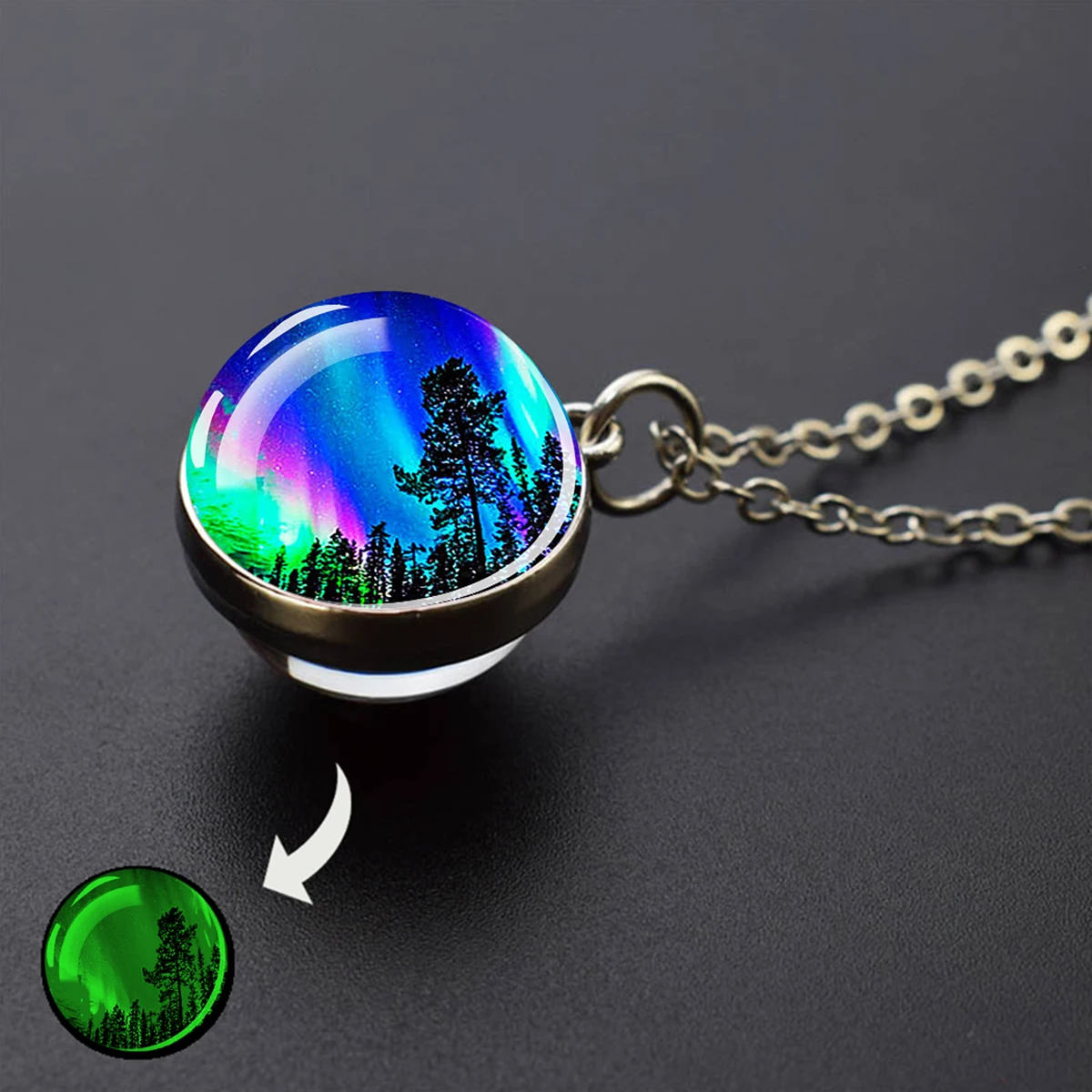 1PC Northern Lights Fluorescent Glass Ball Pendant  Necklace Glow in Dark Jewelry Astronomy Gift