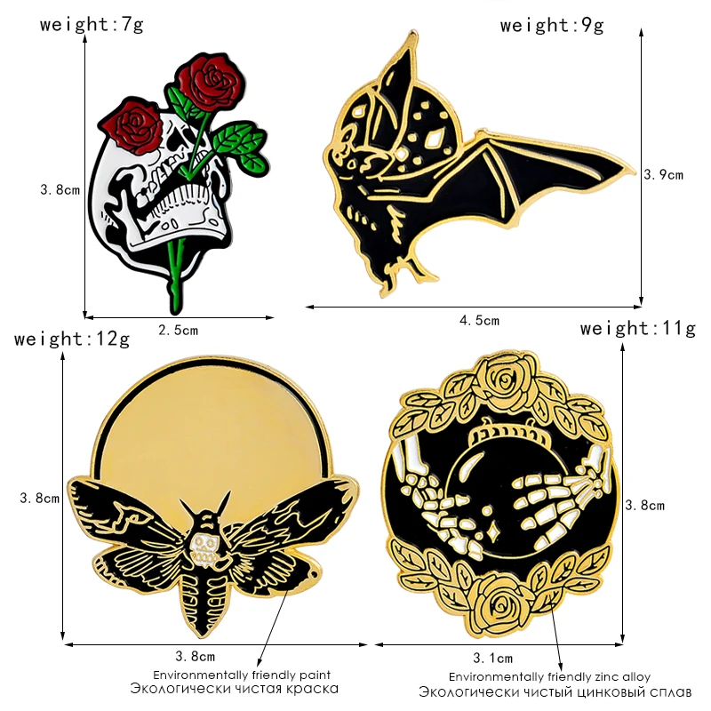 Punk Batty Fear No Future Bee Skull Roses Dark Brooch Denim Jacket Pin Buckle Shirt Badge Fashion Gift for Friend