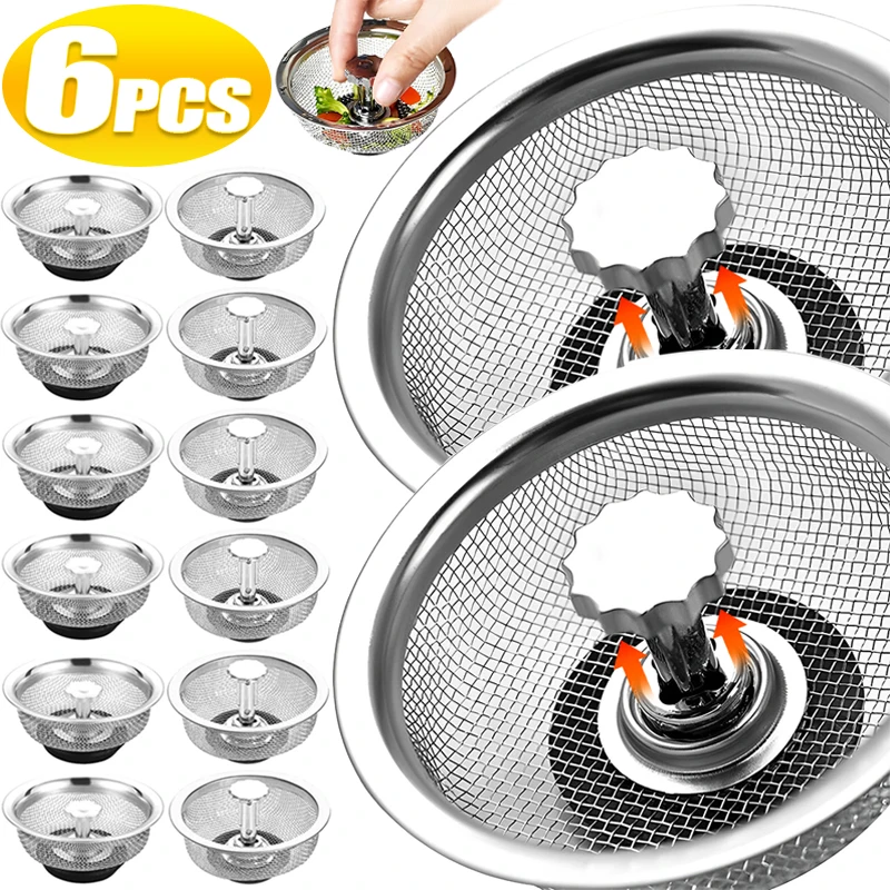 Kitchen Sink Strainers With Handle Stainless Steel Sink Sewer Drain Basket Waste Plug Filter Mesh Strainer Bathroom Floor Drains