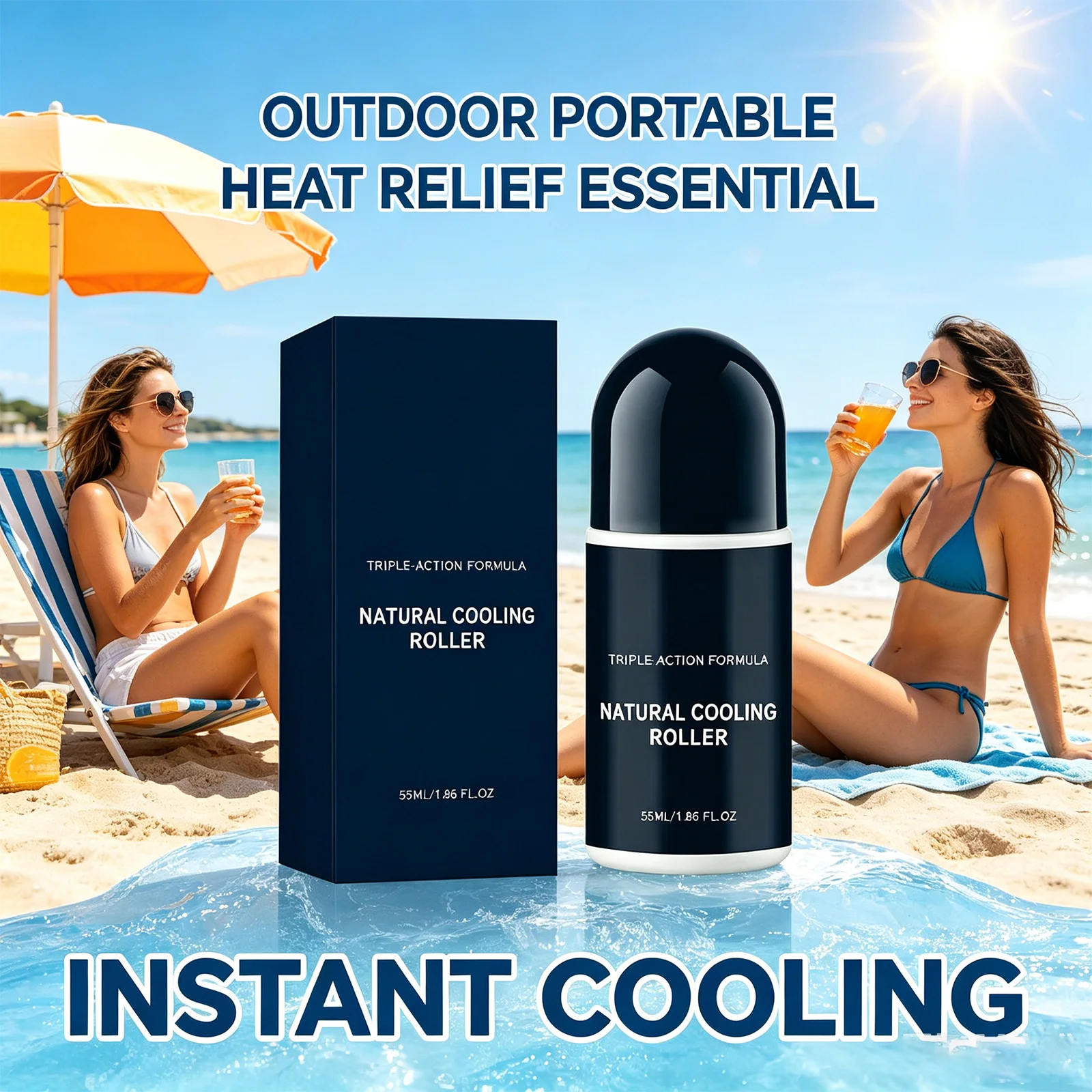 

Natural Cooling Roll On Body Cool Refreshing Gel Non Sticky Cooling Sensation Underarm Body Quick Dry No White Daily Fresh 55ml