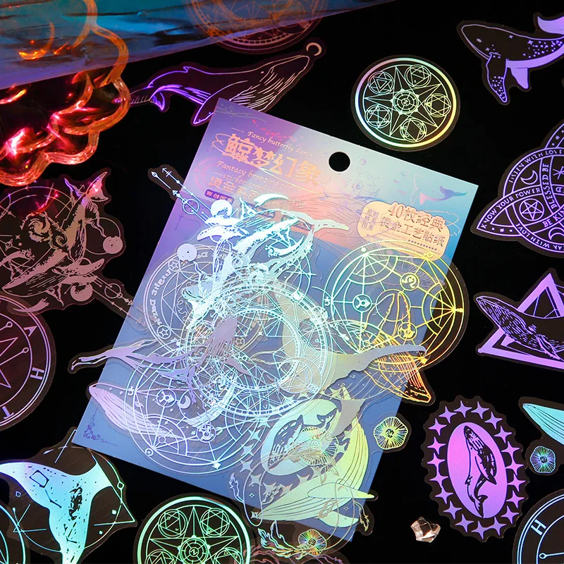 40 Pcs Holographic Glitter Jellyfish Whale Butterfly Stickers Set Waterproof Decorative Adhesive Stickers For Scrapbook Journal