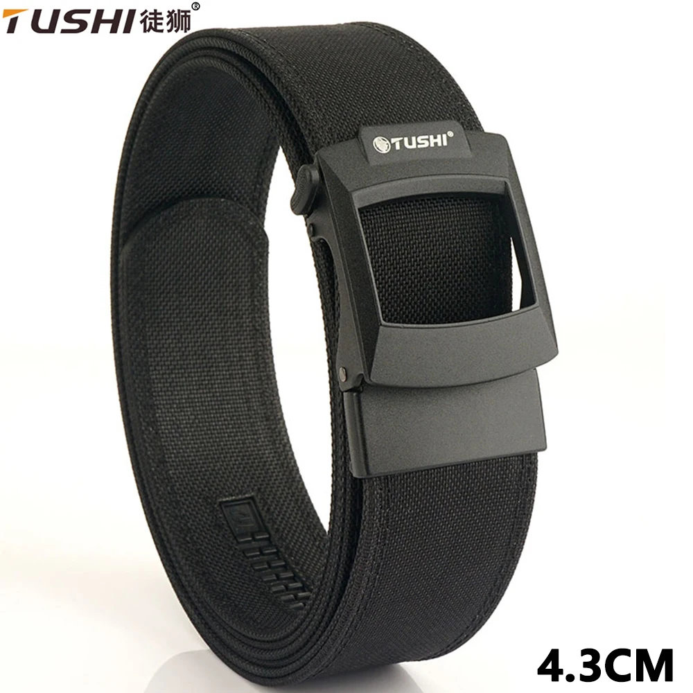 

TUSHI New Hard Tactical Belt for Men Metal Automatic Buckle IPSC Gun Belt Nylon Military Belt Outdoor Sports Girdle Male 4.3CM