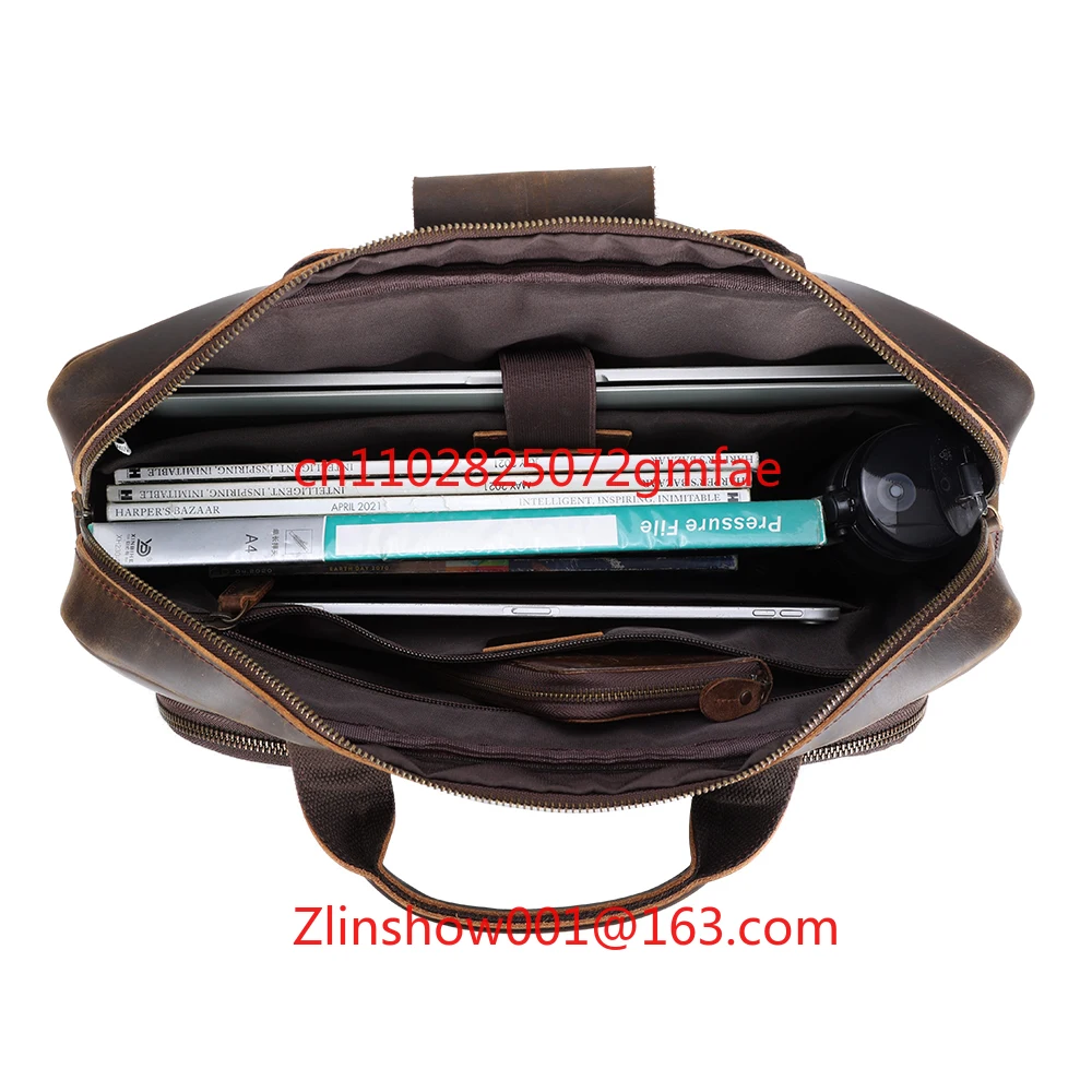 New Design 15.6'' Men's Business Laptop Bag Crazy Horse Leather Briefcase Custom Full Grain Genuine Leather Office Briefcase