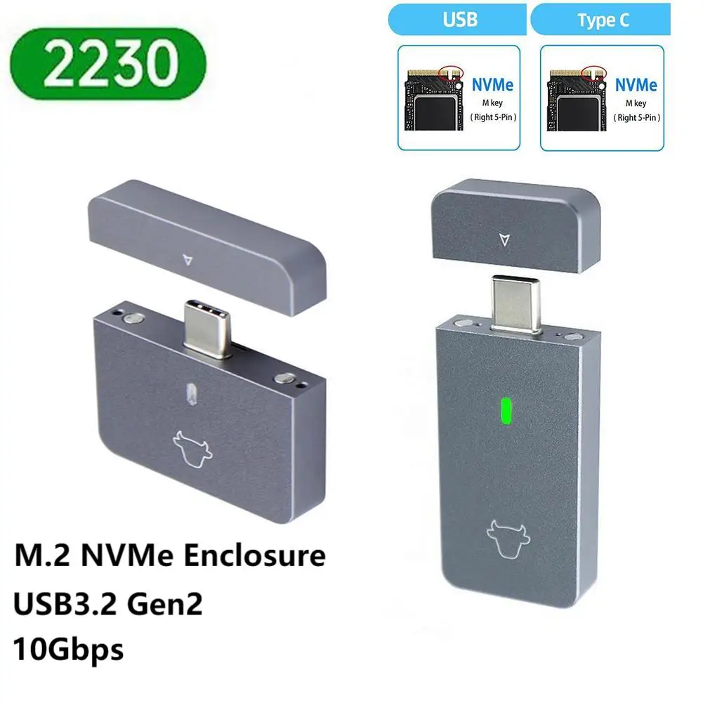 M.2 NVMe 2230 SSD Enclosure USB C Adapter 10Gbps USB3.2 Gen2 External SSD Case for M2 2230 NVMe SN740/SN530 520/PM991a/BG4/BC711