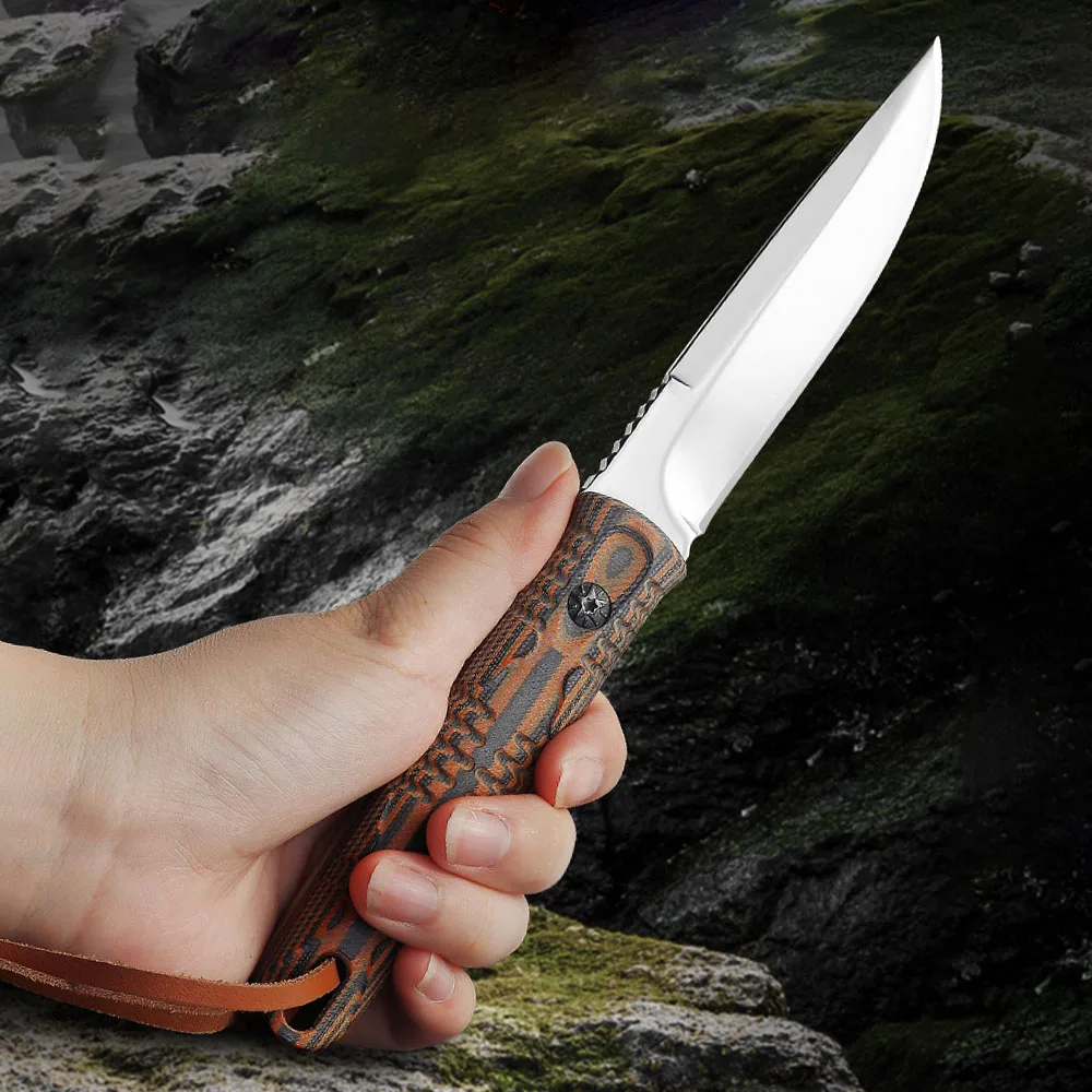 Full Tang Fixed Blade Knife With Sheath Outdoor D2 Hunting Tactical Camping Knife For Men G10 Handle Self-defense Survival Knife