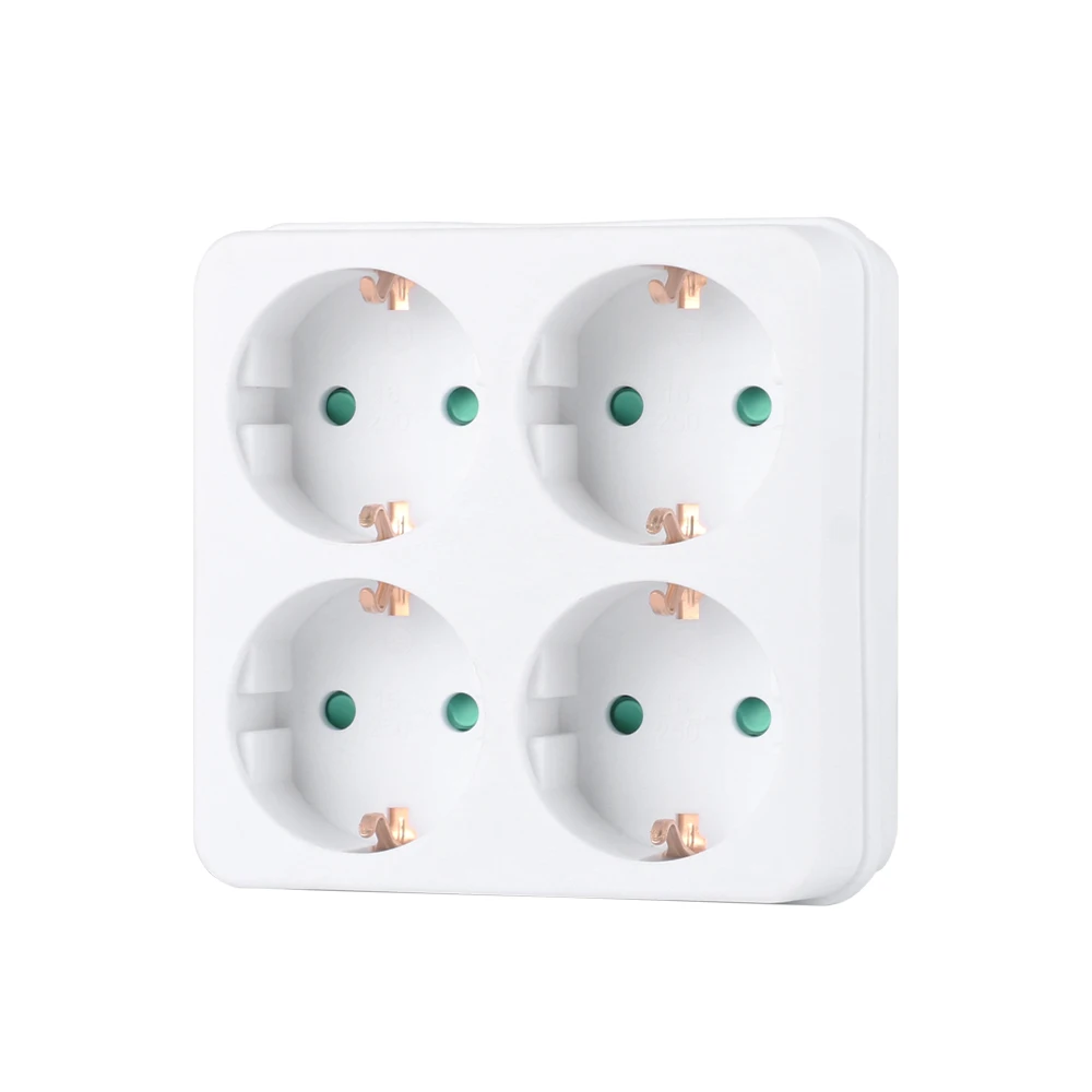 Dubbele Schuko-adapteraansluiting zonder kabel, 3680W max. 250V/16A ruimtebesparende meervoudige aansluiting, drievoudige Schuko-aansluiting