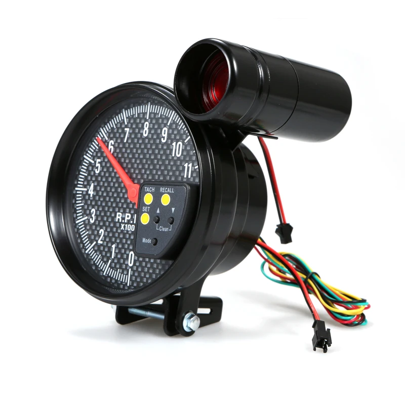 5 Inch Diameter Tachometer Carbon Fiber Face 7 Colors Optional With LED Pointer Tachometer Gauge 0-11000 RPM Measurement