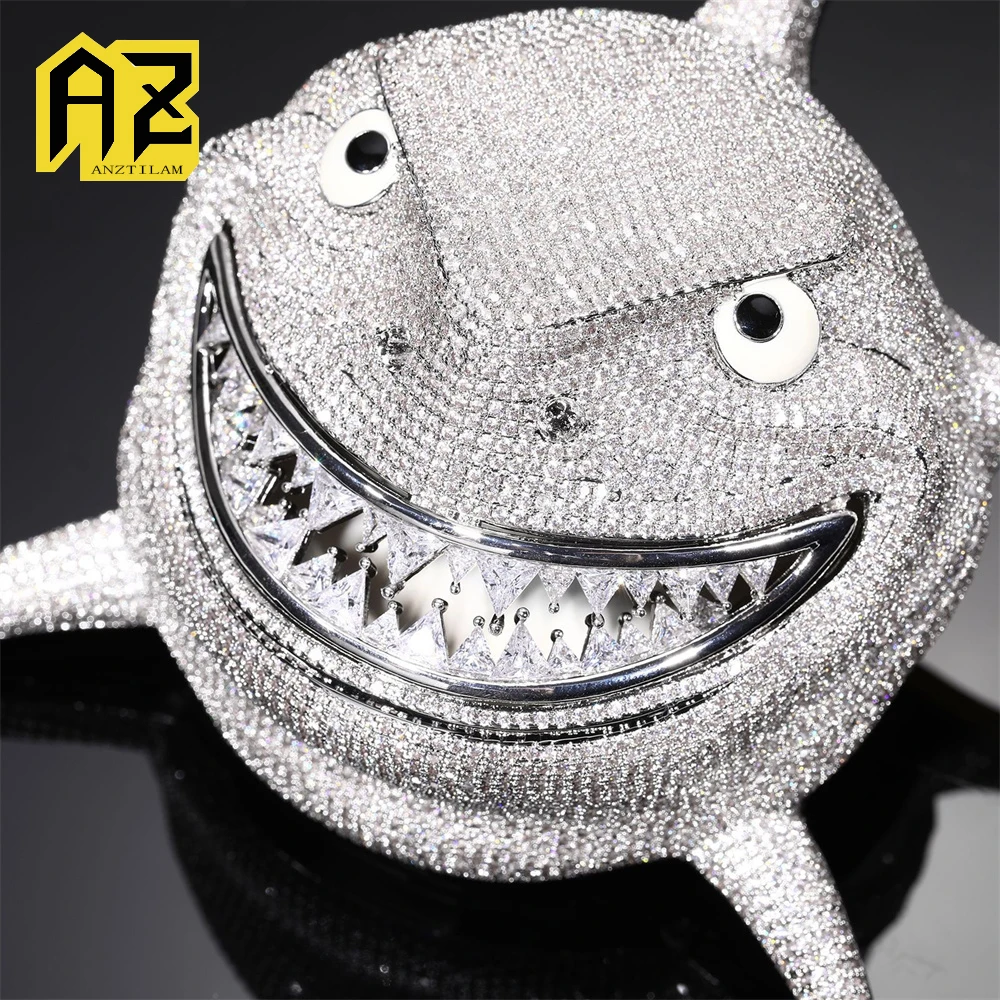 Anztilam 110mm Big Size Shark Iced Out Pendant Necklaces For Men Long Link Chain Women Bling Zircon Hip Hop Jewelry Free Ship