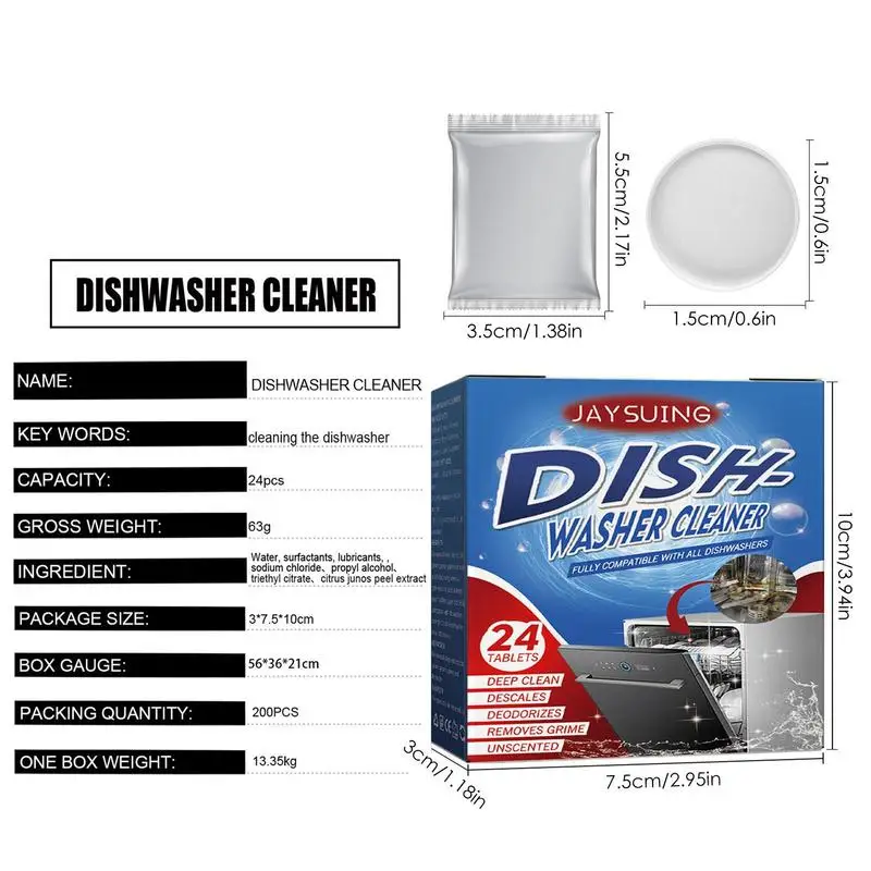 Dishwasher Detergent 24 Pieces Dishwasher Cleaner Deodorizer Dishwasher Cleaning Tablets Washing Machine Descaler for Limescale