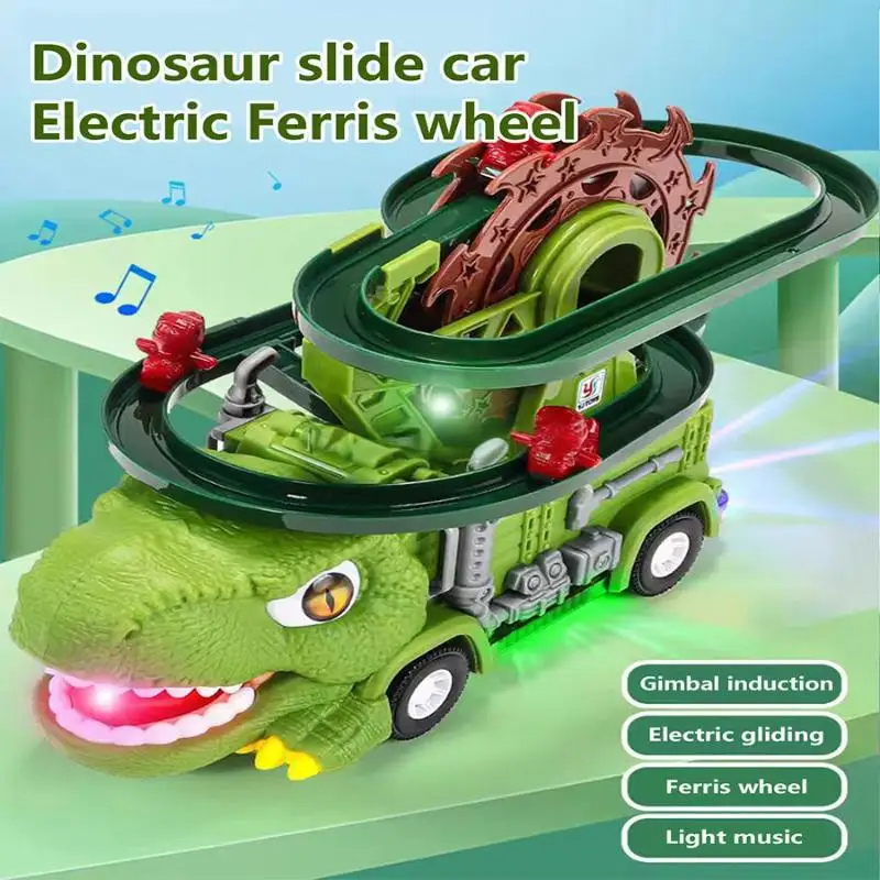 

New Arrival Electric Dinosaur Truck Car Toy Dinosaur Race Track Game Set Car Track Adventure Slide Toy With Climbing Stairs