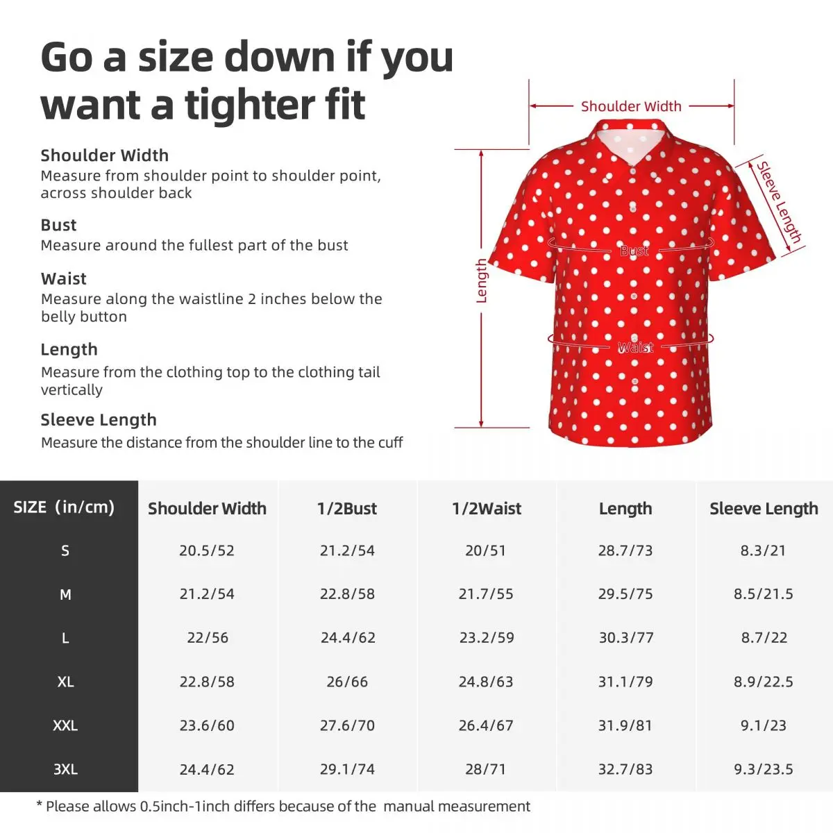 Retro Polka Dots Hawaiian Shirt Men Beach Red And White Casual Shirts Short Sleeve Y2K Street Graphic Retro Oversized Blouses