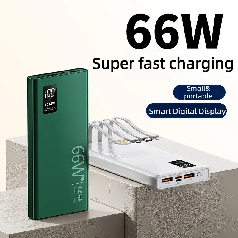 

10000mAh 20000mAh 66W PD20W Fast Charge Power Bank Portable External Battery with Built-in Cables for IPhone Samsung Xiaomi