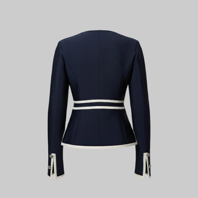 Women's Elegant Contrast Color Trim Zipper Jacket Split-Side Long Sleeves Buttoned Urban Casual Office Outerwears
