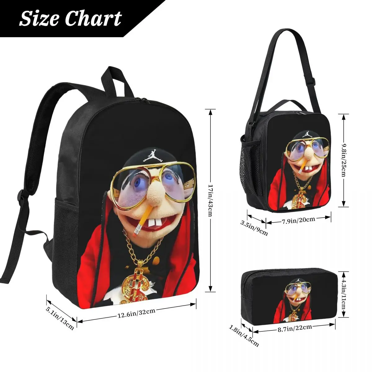 SML Rapper Jeffy Backpack Student Boys Girls BookBag School Bag Laptop Shoulder Bags 3ps Insulated Lunch Bag Pencil Case
