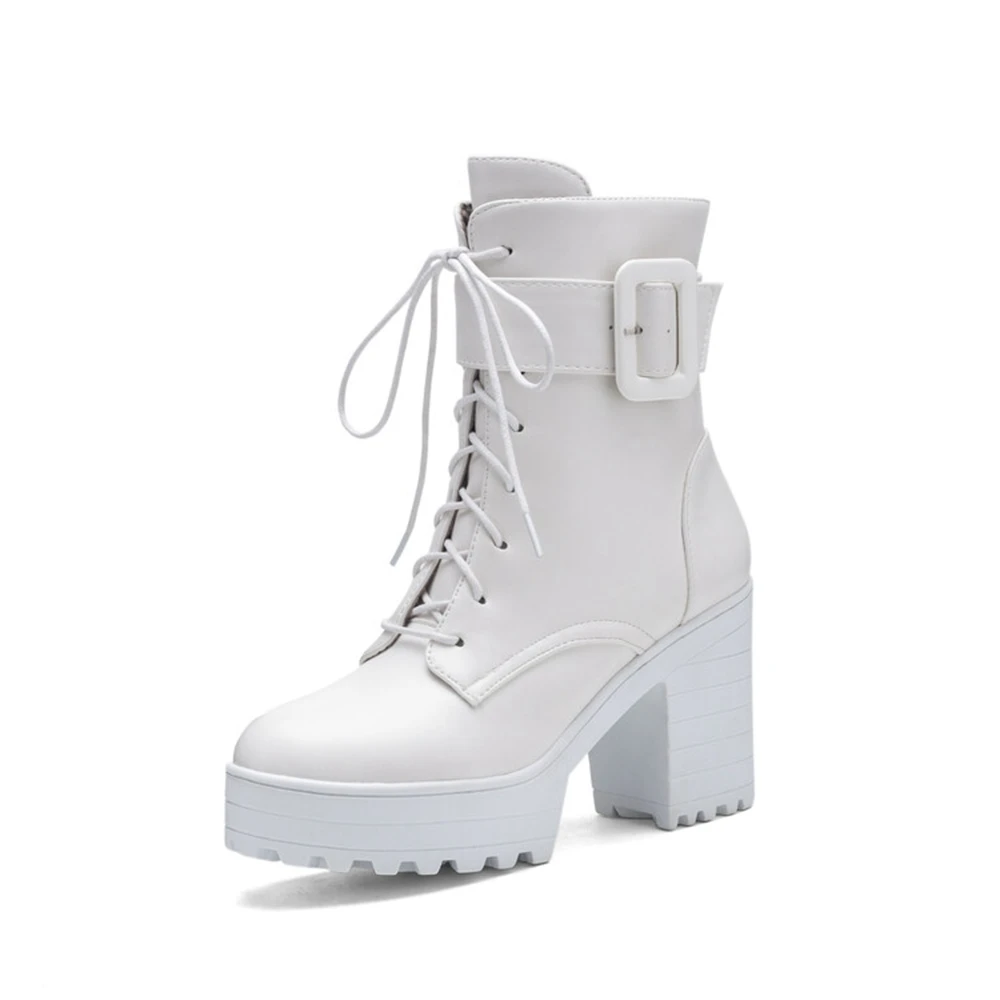 Punk White Black Boots Women Zipper Lace-up High Heel Bride Maid Cosplay Ankle Boots Rubber Upper Material Girls Platform Shoes image 2