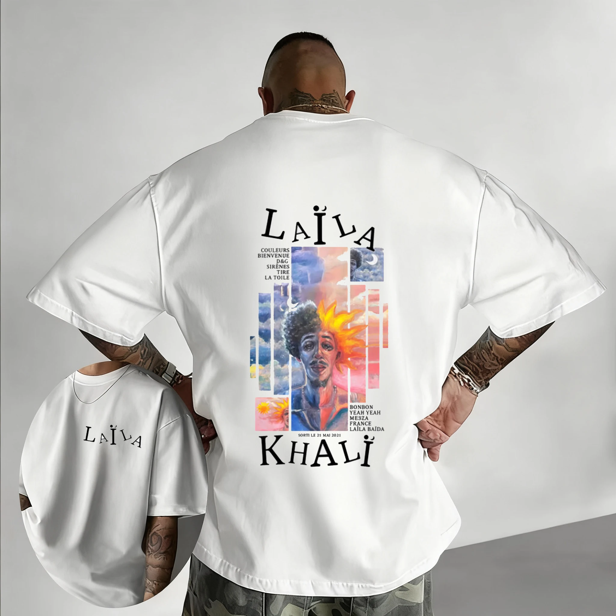 

Rapper Khali Laila's Double-sided Pattern Hip-hop Fashion Pop Music Summer Print 100% Pure Cotton Loose Casual T-shirt