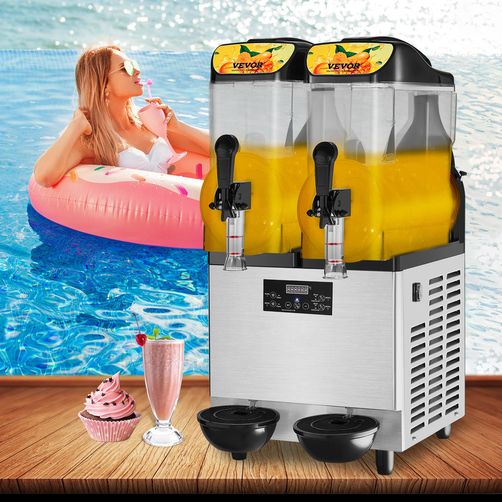 VEVOR Commercial Slushy Machine 24L/6.4Gal Stainless Steel Margarita Smoothie Frozen Drink Maker 100Cup Wine Smoothies Maker